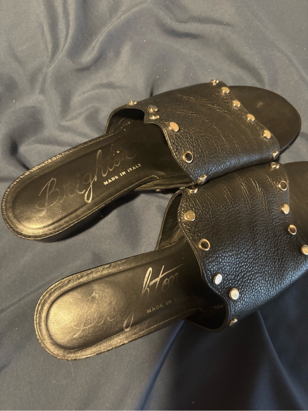 Brighton Black Studded Leather Slide Mules
